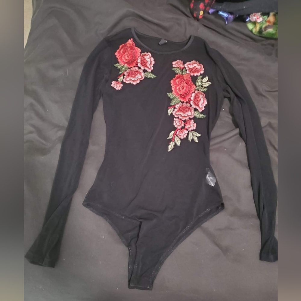 Sheer body suit with roses